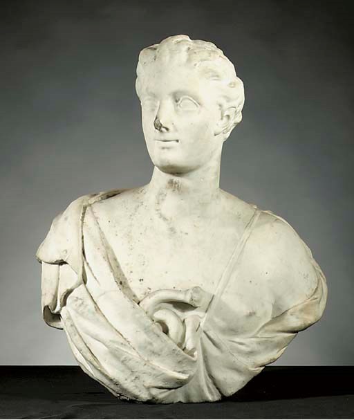 A white marble portrait buste of a man