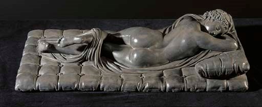 An Italian grey-painted gritstone figure of the Hermaphrodite