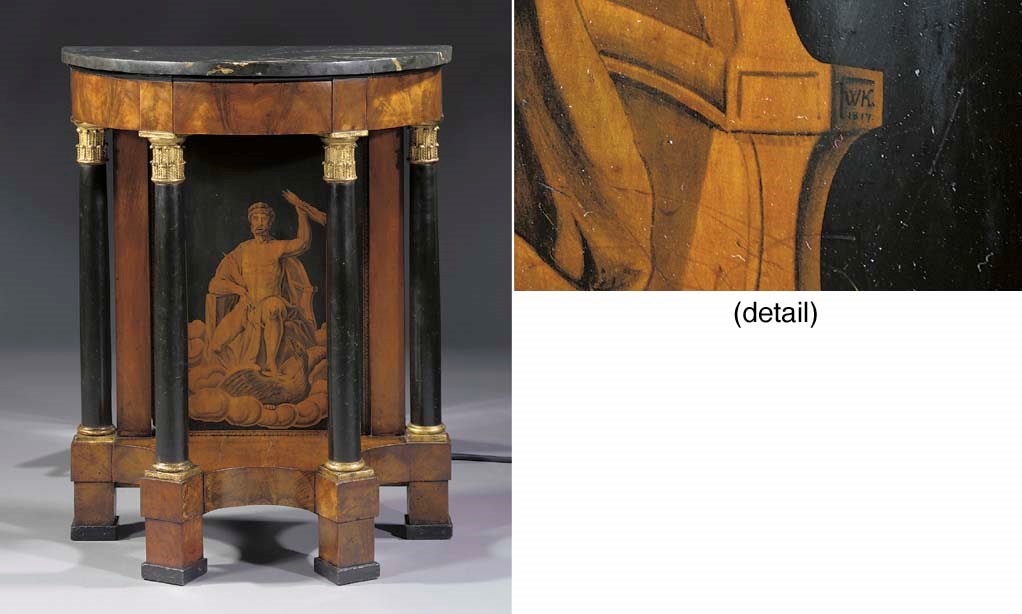 A Viennese mahogany giltwood and ebonised console table