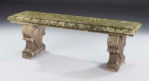 A limestone garden bench