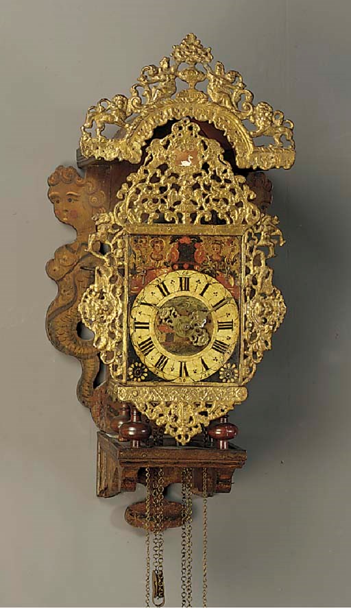 A Frisian polychrome-decorated 'stoelklok'