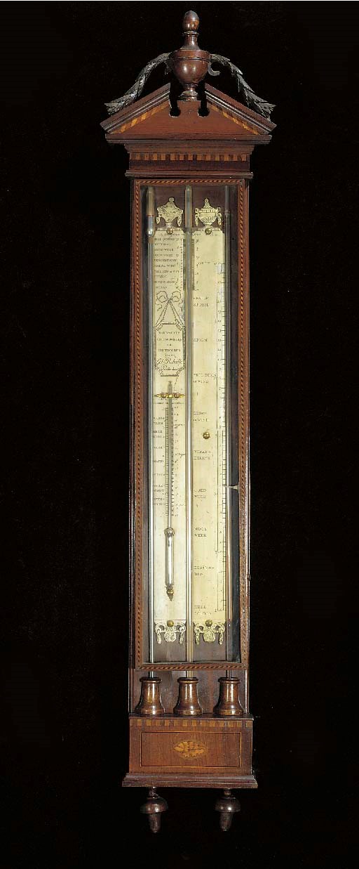 A Dutch mahogany and marquetry cistern barometer