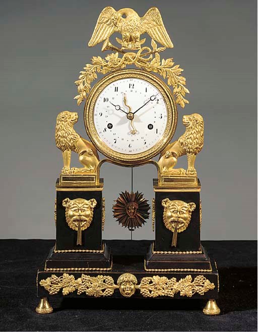 A North German ormolu and ebonised striking mantel clock