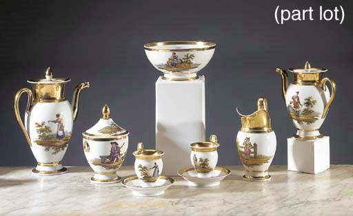 A Paris porcelain gilt coffee and tea service