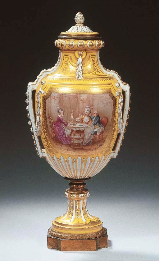 A Sèvres style polychrome gilt-metal mounted vase and cover