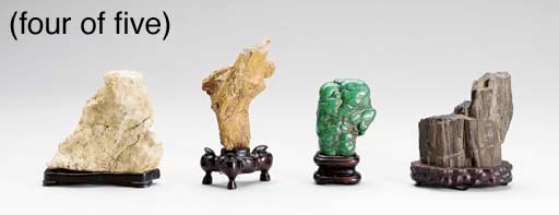 A GROUP OF FIVE MINIATURE SCHOLAR'S ROCKS