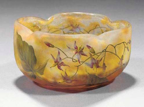 A Daum cameo and enamelled glass coupe