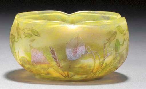 A Daum cameo and enamelled glass coupe