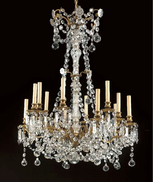 A LOUIS XV STYLE GILT-METAL AND CUT-GLASS 12-LIGHT CHANDELIER,