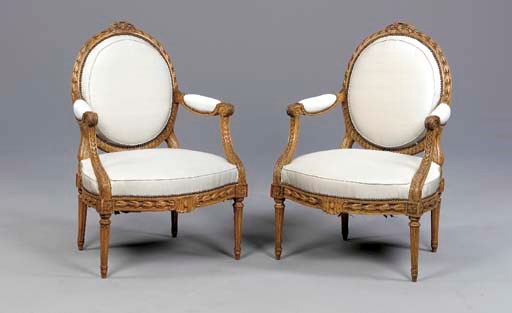 A PAIR OF LOUIS XVI BEECHWOOD FAUTEUILS,