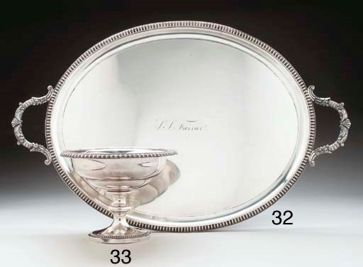 A SILVER TWO-HANDLE TRAY