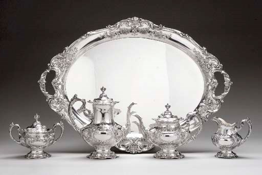 A SILVER FOUR-PIECE FRANCIS FIRST PATTERN TEA AND COFFEE SERVICE ON TRAY**