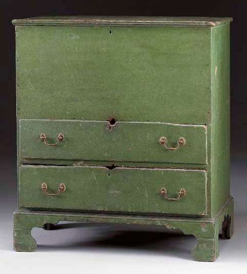 A GREEN-PAINTED PINE TWO-DRAWER BLANKET CHEST