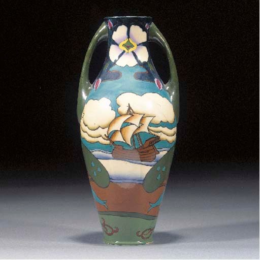 A Foley Intarsio twin-handled vase