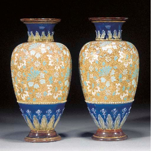 A pair of Doulton Slaters Patent footed vases