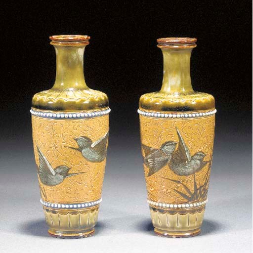 A pair of Doulton Lambeth stoneware vases