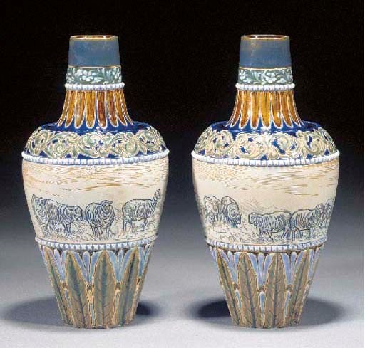 A pair of Doulton Lambeth stoneware vases