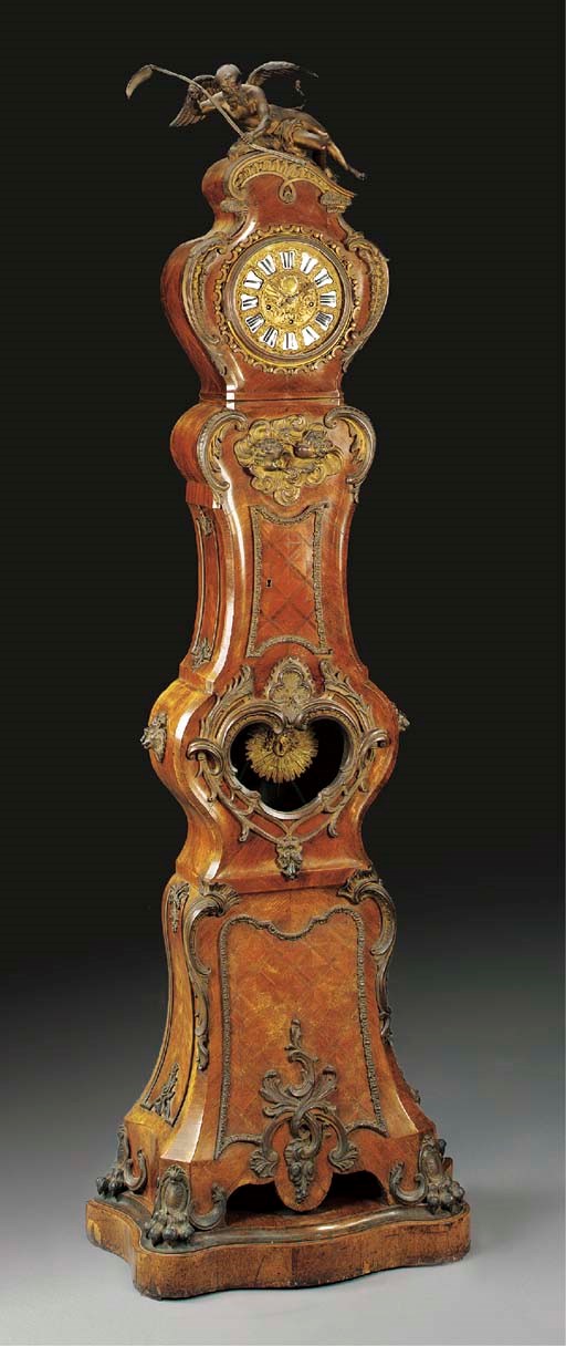 A Regence style ormolu-mounted tulipwood and parquetry regulateur