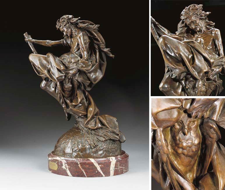 A rare French bronze figure entitled 'La Sorciere'