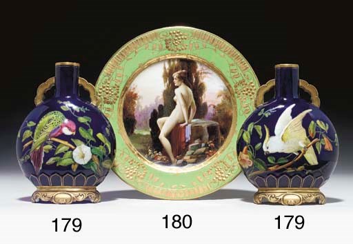 A COALPORT GREEN-GROUND CABINET PLATE