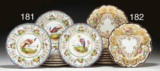 TWELVE CAULDON COBALT-BLUE EDGED PLATES
