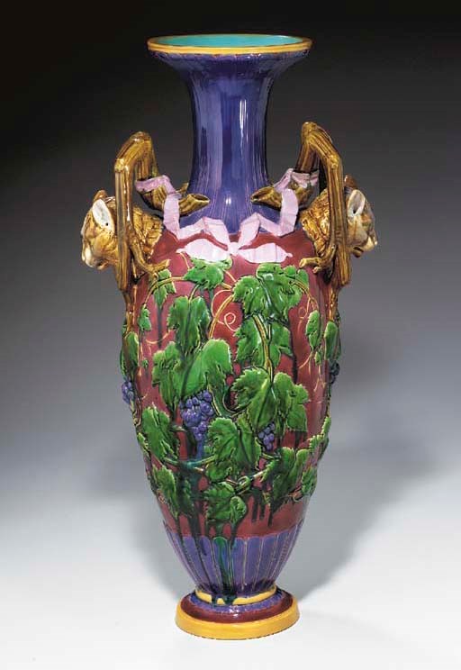 A MINTONS MAJOLICA 'CAT' VASE