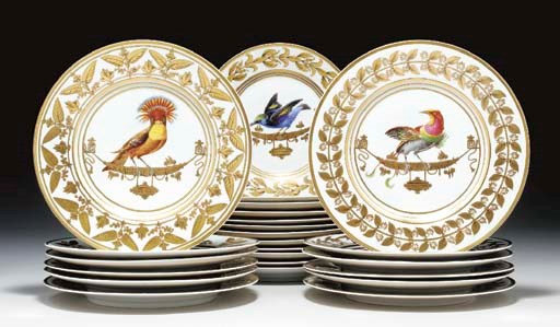 TWENTY-FOUR PARIS-DECORATED (BOUARD) BOTANICAL AND ORNITHOLOGICAL PLATES