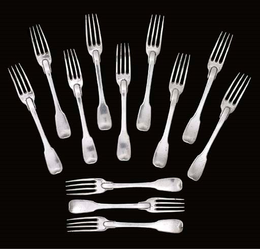 A set of twelve German silver table-forks