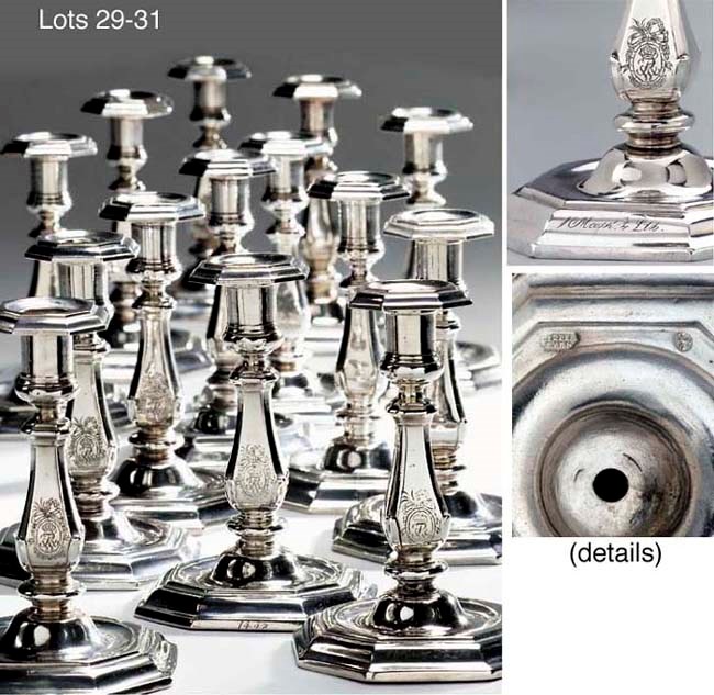 A set of six German silver candlesticks