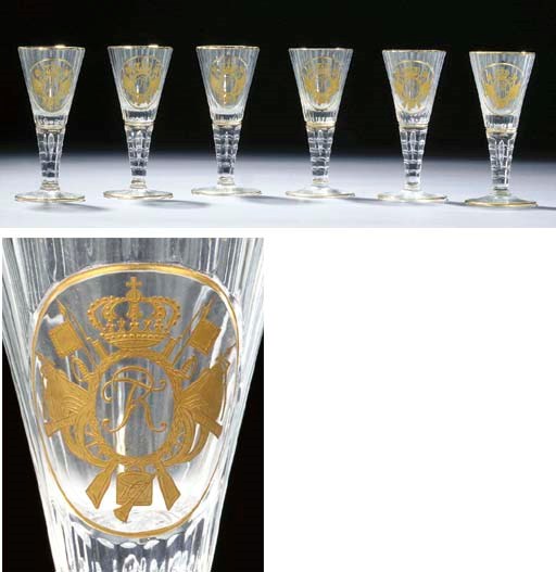 Twelve Silesian cut and gilt wine-glasses