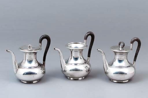 Three German silver coffee-pots