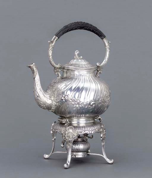 A German silver tea-kettle, stand and lamp