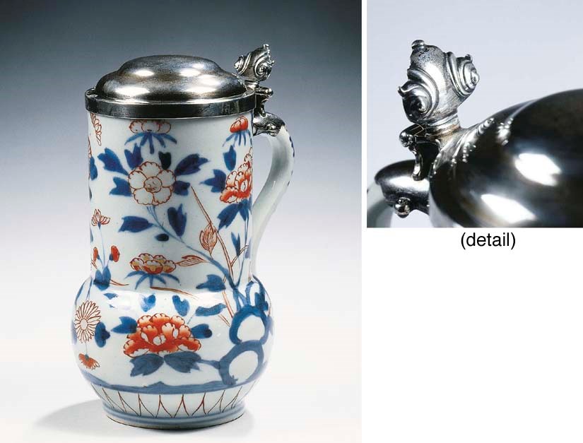 A Japanese Imari silver-mounted tankard