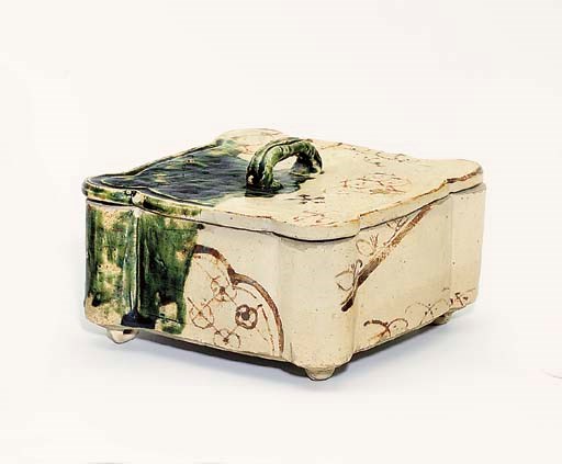 An Oribe Kashibako [Sweetmeat Box] and Cover