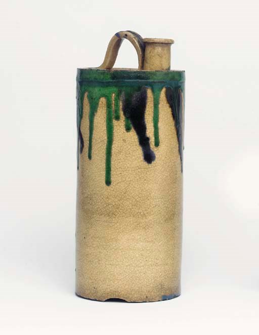 A Kyo-Yaki Bottle-Vase and an Oribe sake-flask