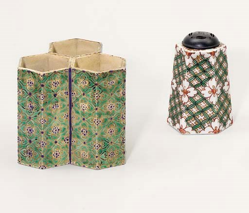 A Kyo-Yaki Hanaike [Flower-arrangement vase] and an Imari koro [incense-burner]
