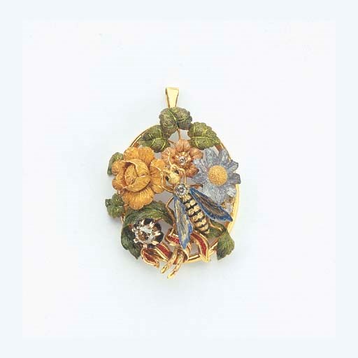 A DIAMOND AND ENAMEL PENDANT