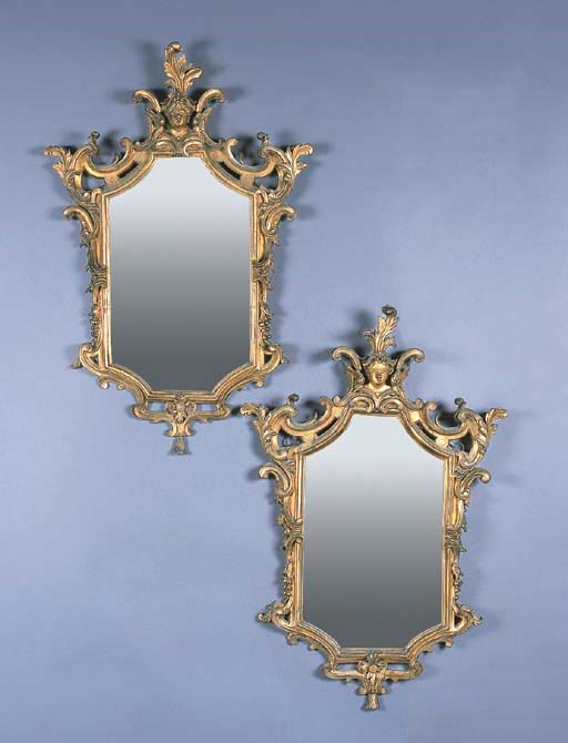 A PAIR OF ITALIAN GILTWOOD MIRRORS