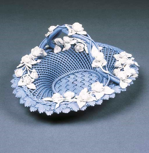 An English lilac biscuit porcelain openwork oval basket
