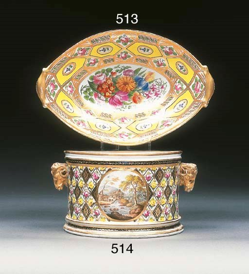 A Coalport yellow-ground oval centre dish