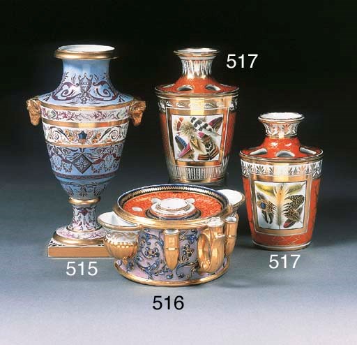 An English porcelain cylindrical ink-well and liner