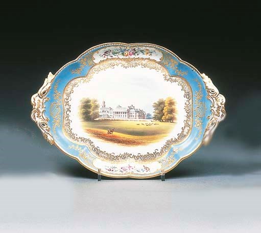 A Coalport two-handled lobed oval tray