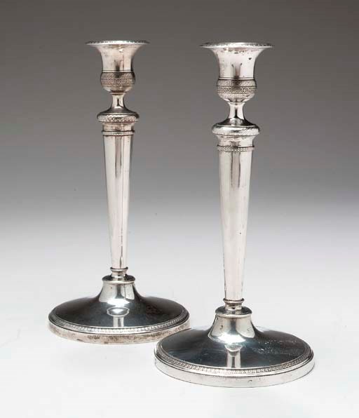 A PAIR OF ITALIAN SILVER CANDLESTICKS,