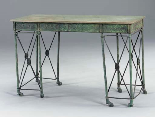 AN ITALIAN NEOCLASSIC STYLE PATINATED-BRASS SIDE TABLE,