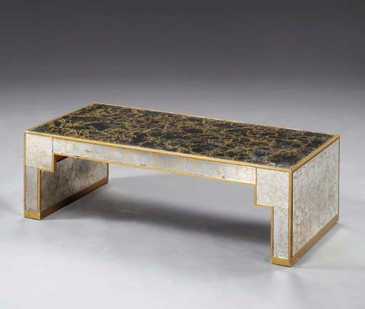 A FRENCH GILTWOOD AND MIRRORED LOW TABLE,