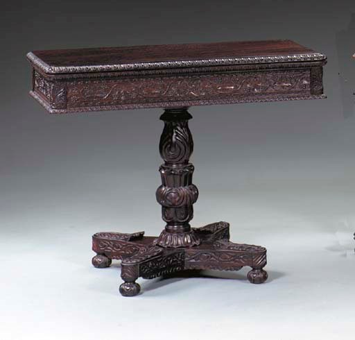 A COLONIAL ROSEWOOD CARD TABLE,