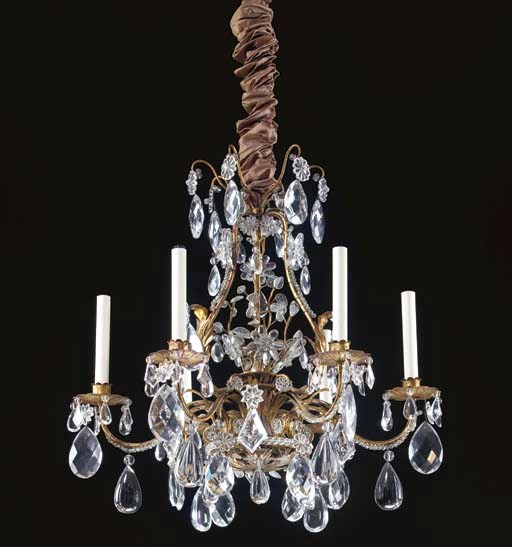 A LOUIS XV STYLE GILT-METAL AND CUT-GLASS SIX-LIGHT CHANDELIER,