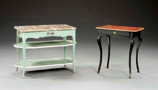 A LOUIS XV STYLE BLUE-PAINTED CONSOLE DESSERTE,