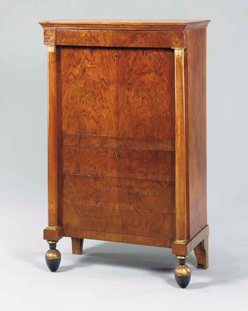 AN ITALIAN NEOCLASSIC WALNUT AND PARCEL-GILT SECRETAIRE A ABATTANT,