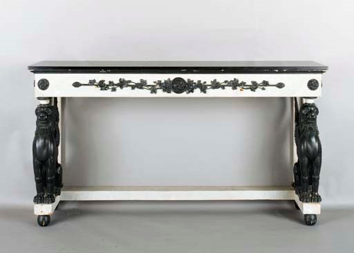 A BALTIC NEOCLASSIC STYLE WHITE AND BLACK-PAINTED SIDE TABLE,